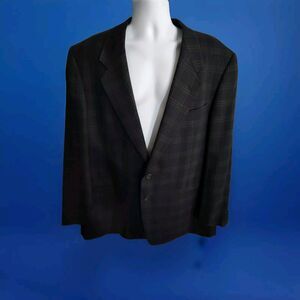 Mani By Giorgio Armani Blazer 44R Wool Silk Black‎ Plaid 843